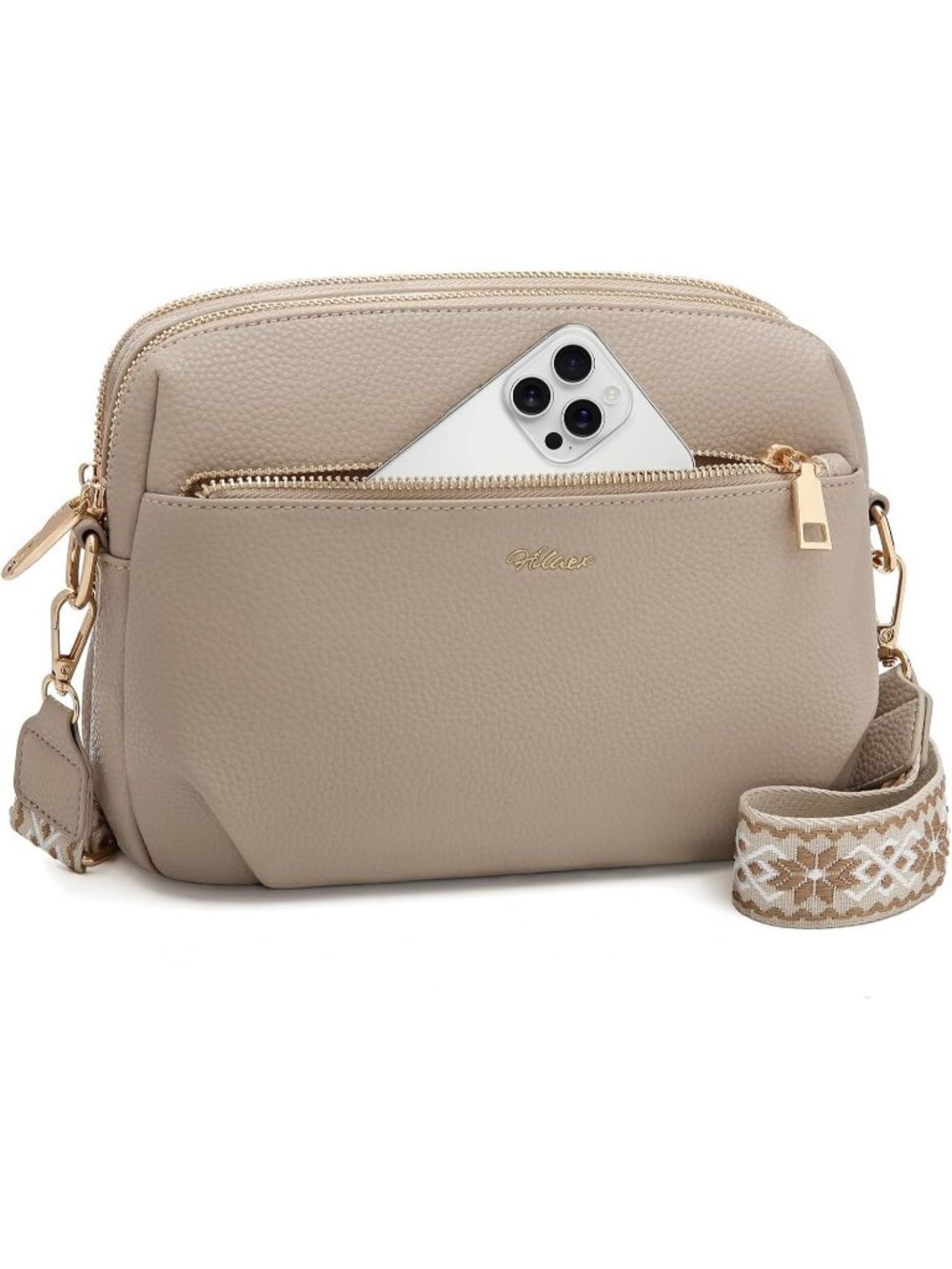 Women Toasted Almond Vegan Leather RFID Anti Theft Designer Purse Crossbody Bag